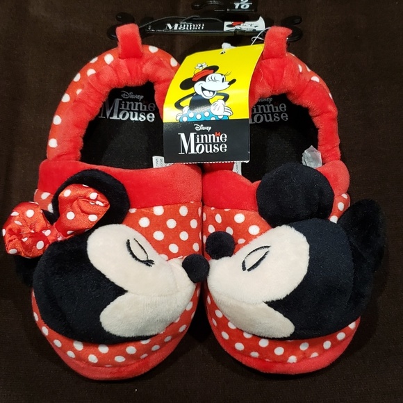 MINNIE MOUSE DISNEY Sock-Top Polka Dot Plush Slippers NWT Toddler Sz 7//8 or 9//10